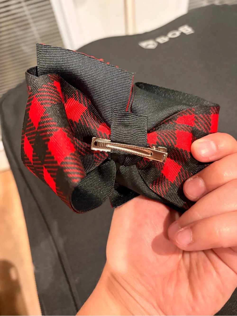 NEW Red and Black Buffalo Plaid Kids Hair Bow with Center Accent